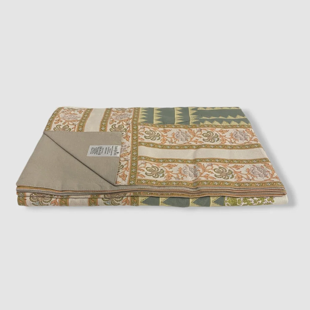 $195 Handprint Beige Tranquil Patchwork Tablecloth 60 x 60
